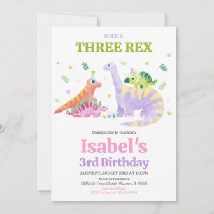 Convites Ela é um Aniversário de Dinossauro Três Rex Trex