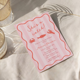 Convites Ela é um Chá de panela de lagosta rosa e laranja