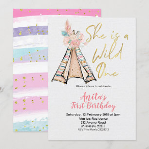 Convites Ela é um convidado de aniversário selvagem Boho Te