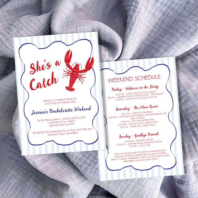 Convites Ela é um Fim de Semana de Catch Lobster (She’s a Catch Lobster Bachelorette Weekend Invitation)