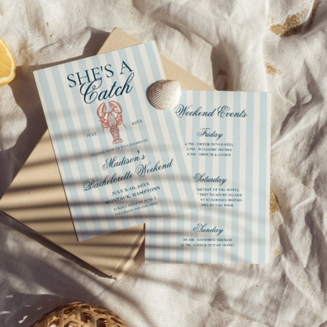 Convites Ela é uma Bachelorette Blue Striped de Lagosta (Criador carregado)