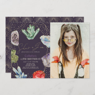 Convites Ela é uma foto de aniversário do Gemstone Crystals