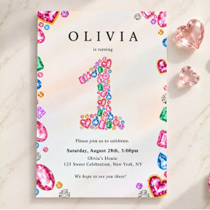 Convites Ela é uma Joia Aniversário de 1 ano Rhinestone Joi