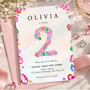 Convites Ela é uma Joia Aniversário de 2 anos Rhinestone Jo