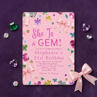 Convites Ela É Uma Joia Festa de Aniversário de 21 Anos Mod