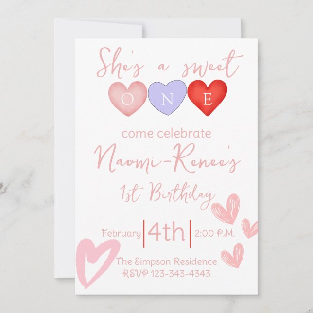 Convites Ela é uma primeiro aniversario doce (Frente)
