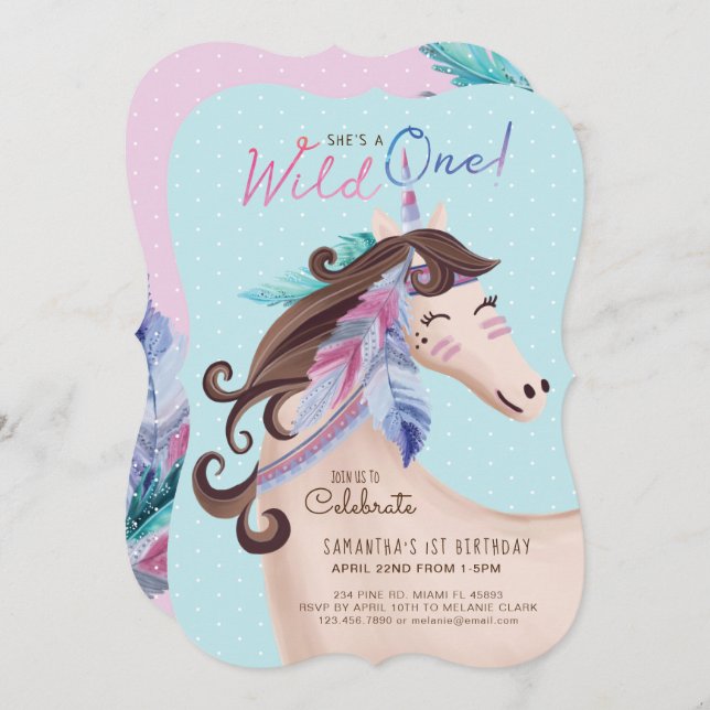 Convites Ela é uma selvagem tribal de aquarela (Frente/Verso)