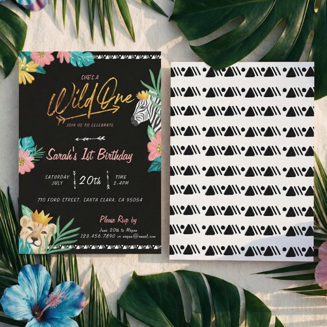 Convites Ela é uma selvagem tribal selvagem (She's A Wild One Tropical Jungle Tribal Birthday Invitation)