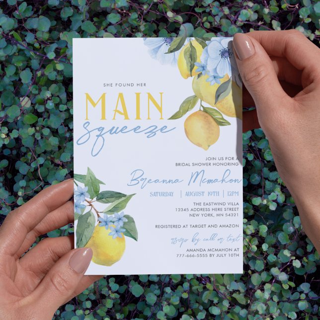 Convites Ela Encontrou o Seu Amor no Chuveiro de Noiva com  (Blue Flower Lemon Bridal Invitations. Available printed with envelopes or printable digital download)