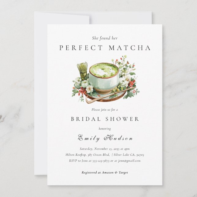 Convites Ela Encontrou Seu Chá de Noiva de Matcha Perfeito (Frente)