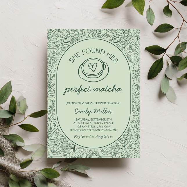 Convites Ela Encontrou Seu Chá de Noiva Perfect Matcha (She Found Her Perfect Matcha Bridal Shower Invitation)