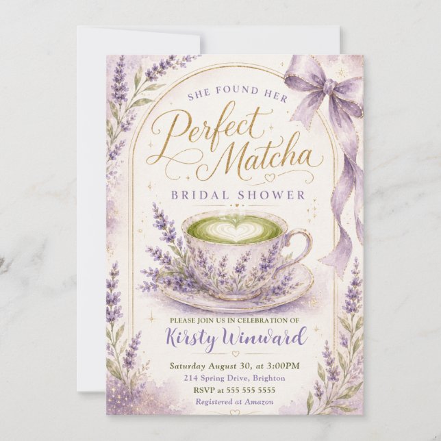 Convites Ela Encontrou Seu Chá de Noiva Perfeito com Matcha (Frente)