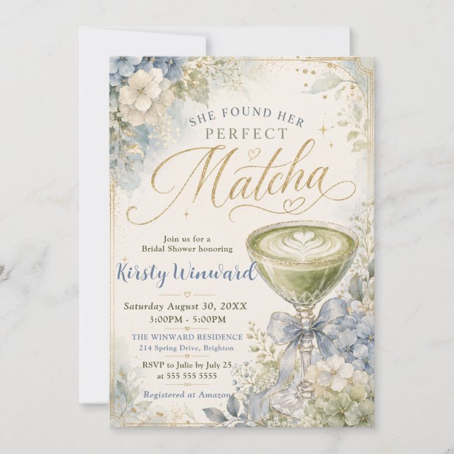 Convites Ela Encontrou Seu Chá de Noiva Perfeito com Matcha (Frente)