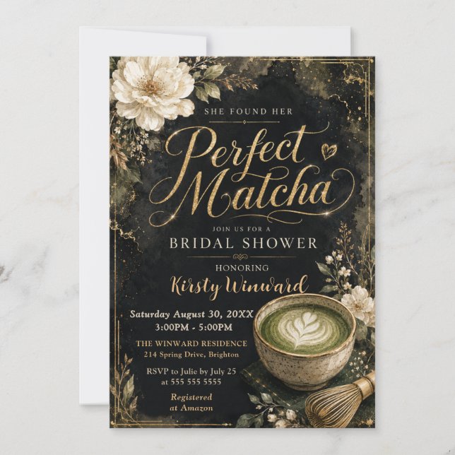 Convites Ela Encontrou Seu Chá de Noiva Perfeito com Matcha (Frente)
