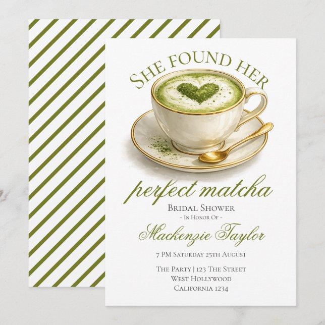 Convites Ela Encontrou Seu Chá de Noiva Perfeito Matcha (Frente/Verso)