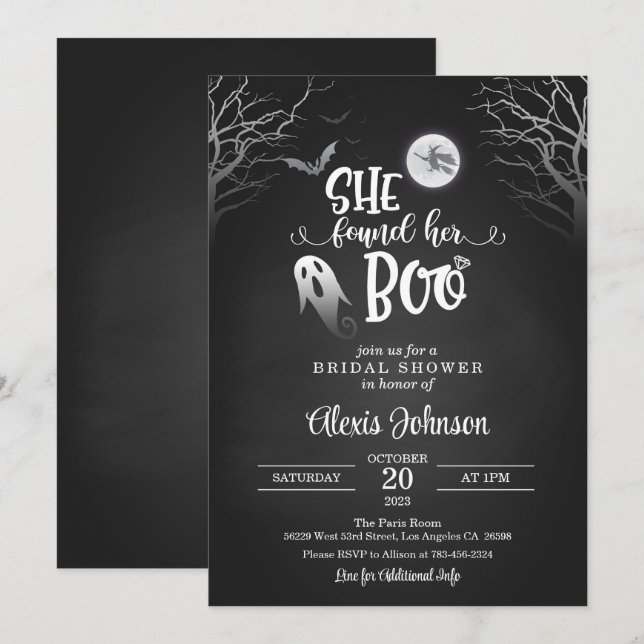 Convites Ela Encontrou Seu Chá de panela De Boo Com Fantasm (Frente/Verso)