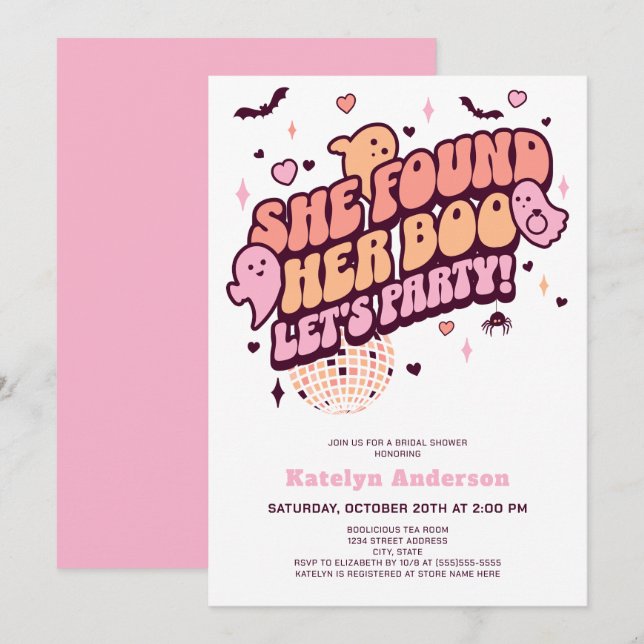 Convites Ela Encontrou Seu Chá de panela De Boo Halloween (Frente/Verso)