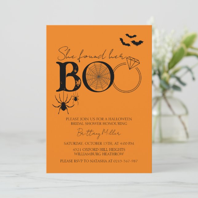 Convites Ela Encontrou Seu Chá de panela De Boo Halloween (Em pé/Frente)