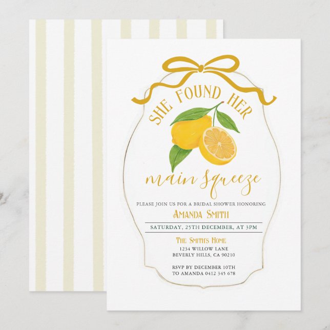 Convites Ela encontrou seu chá de panela de limão apertado (Frente/Verso)