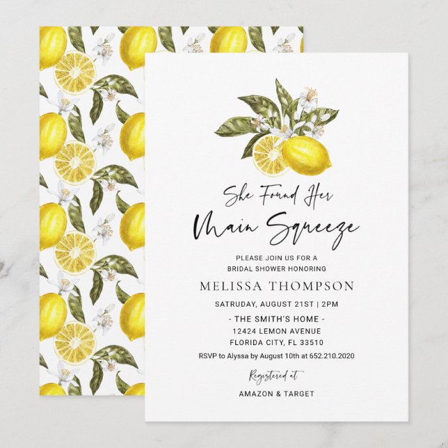 Convites Ela Encontrou Seu Chá de panela De Limão De Aperte (Frente/Verso)