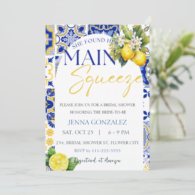 Convites Ela Encontrou Seu Chá de panela De Limão De Aperte (Em pé/Frente)