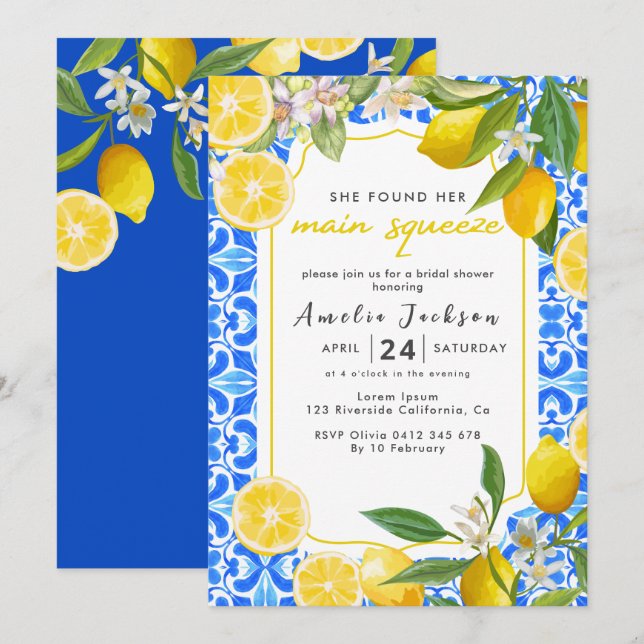 Convites Ela Encontrou Seu Chá de panela De Limão De Aperte (Frente/Verso)