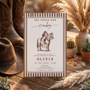 Convites Ela Encontrou Seu Cowboy Western Listrado Chuveiro