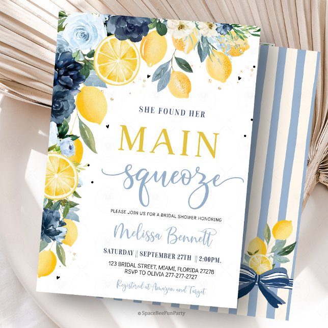 Convites Ela Encontrou Seu Esmagamento Principal Chuveiro d (she found her main squeeze,lemon bridal shower invitation,citrus bridal shower,mediterranean,summer )