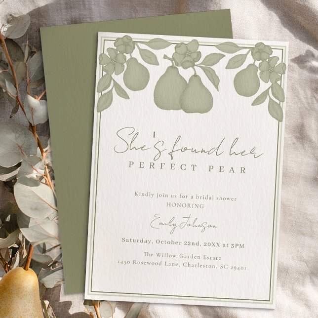 Convites Ela encontrou seu perfeito Chá de panela de pera (She's found her perfect pear invite)