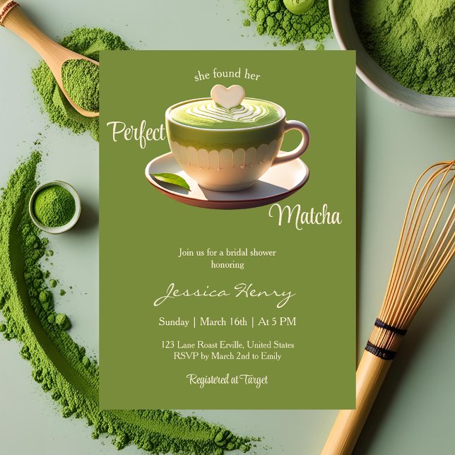 Convites Ela Encontrou Seu Perfeito Chá de panela Matcha (Criador carregado)