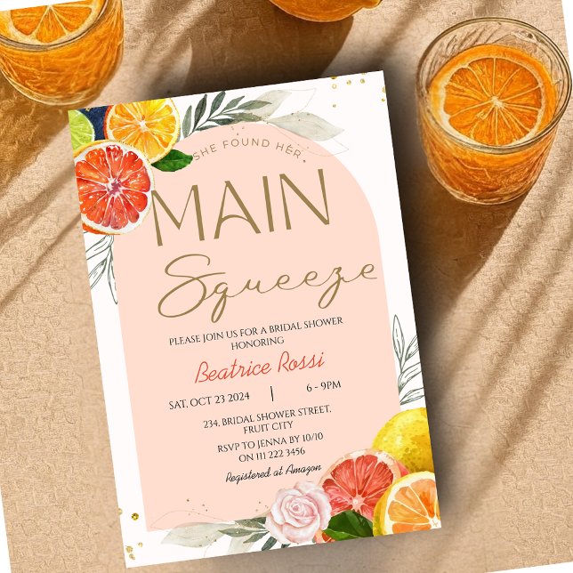 Convites Ela Encontrou Seu Principal Chá de panela De Citro (She Found Her Main Squeeze Citrus Bridal Shower Invitation)