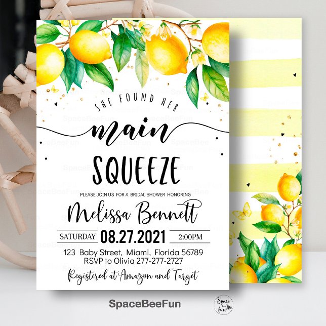 Convites Ela Encontrou Seus Principais Convidados De Chá de (main squeeze bridal,bridal shower,bridal shower brunch,bridal invitation,lemonade bridal,she found h)