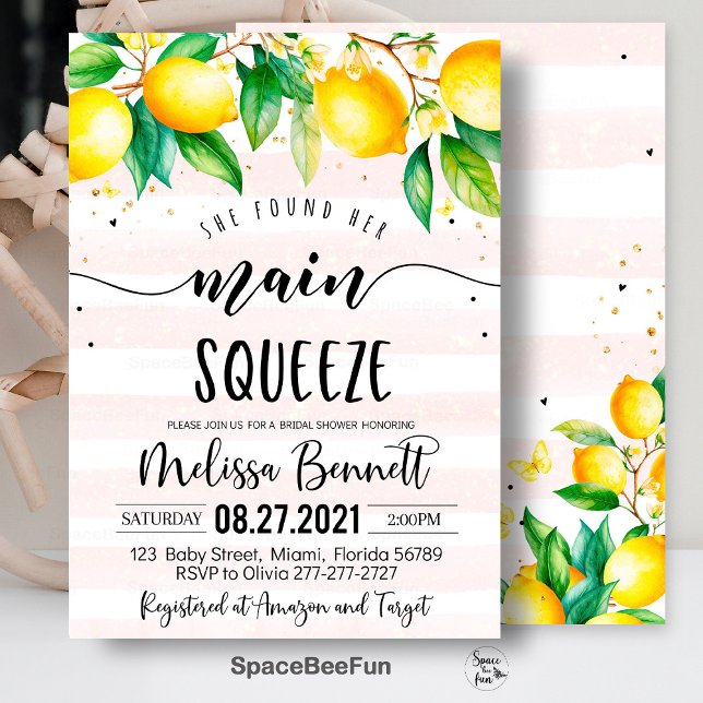 Convites Ela Encontrou Seus Principais Convidados De Chá de (main squeeze bridal,bridal shower,bridal shower brunch,bridal invitation,lemonade bridal,she found h)
