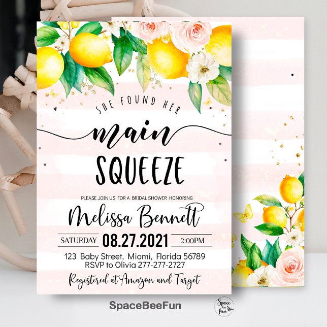 Convites Ela Encontrou Seus Principais Convidados De Chá de (main squeeze bridal,bridal shower,bridal shower brunch,bridal invitation,lemonade bridal,she found h)