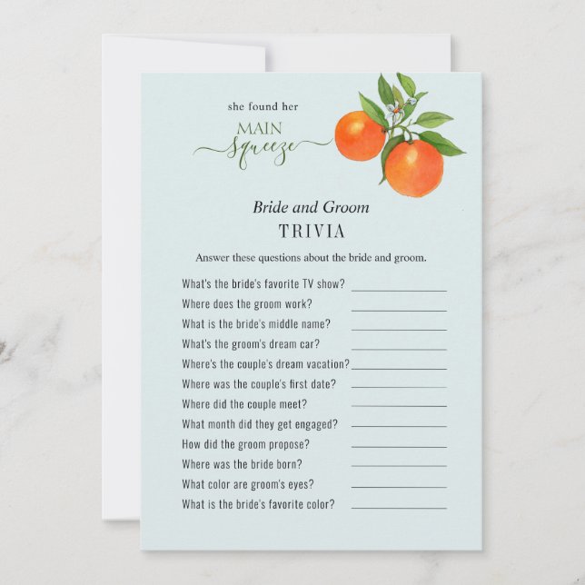 Convites Ela encontrou seus principais jogos de Chá Trivia (Frente)