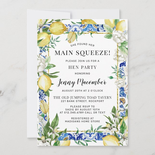 Convites Ela Encontrou Sua Principal Festa De Lemon Hen (Frente)