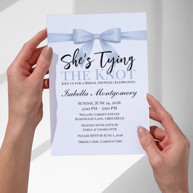 Convites Ela Está Amarrando o Nó Tema Arco Azul Céu (She’s Tying the Knot Theme Sky Blue Bow Invitation
)