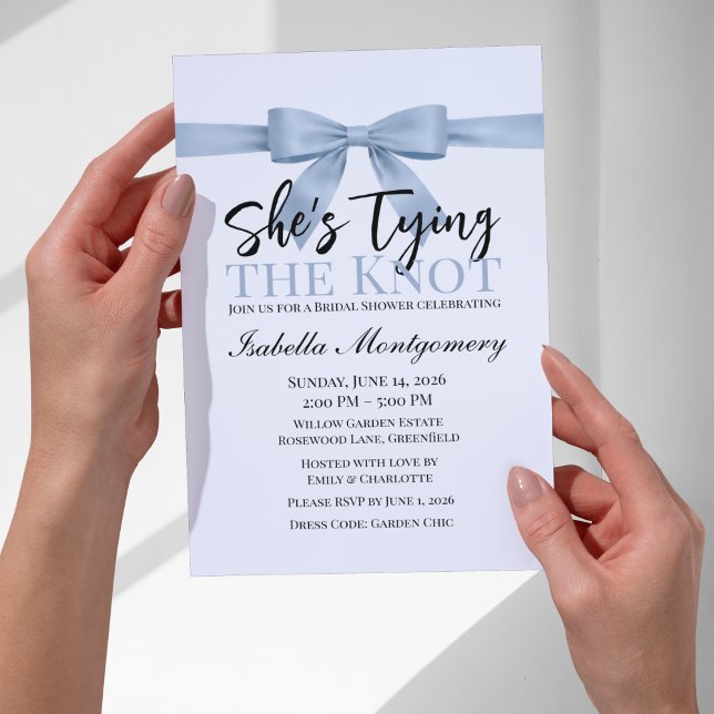 Convites Ela Está Amarrando o Nó Tema Laço Azul Claro (She’s Tying the Knot Theme Light Blue Bow Invitation
)