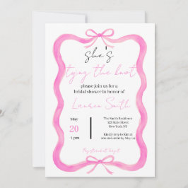 Convites "Ela Está Dando o Nó" Arco Rosa Desenhado à Mão Nu