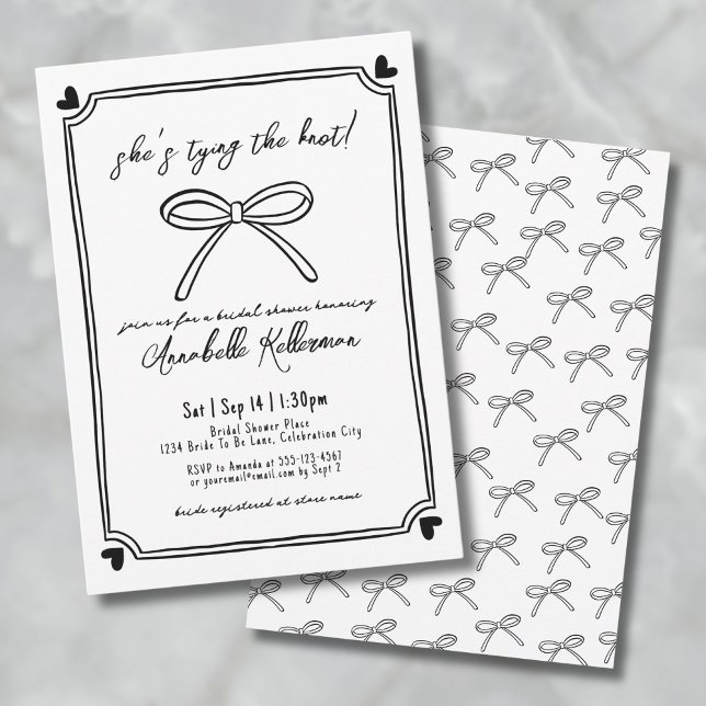 Convites Ela Está Dando O Nó Brindes de Chá de Noiva Capric (She's Tying The Knot Whimsical Bridal Shower Invitation)