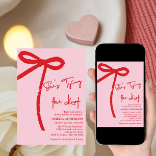 Convites Ela Está Dando o Nó Laço Rosa Casamento Rosa Festa