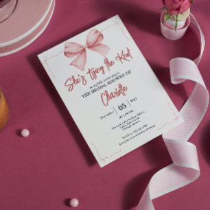 Convites ela está dando o nó no laço festa de noivado rosa