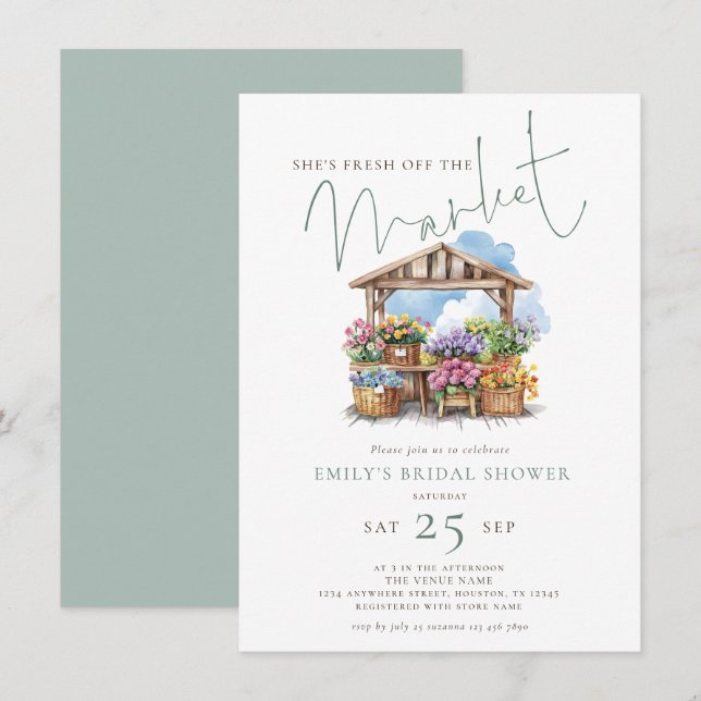Convites Ela está fresca do Chá de panela de mercado (Frente/Verso)