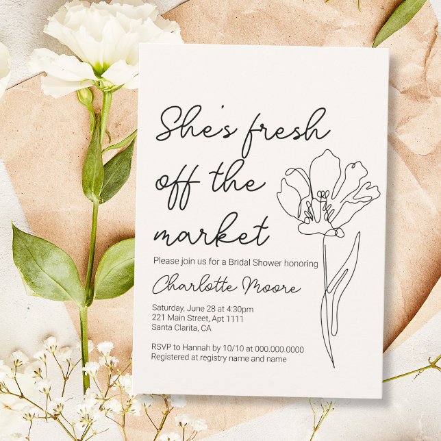 Convites Ela Está Fresca do Chuveiro de Noiva no Mercado (She's Fresh Off The Market Bridal Shower Invitation
)