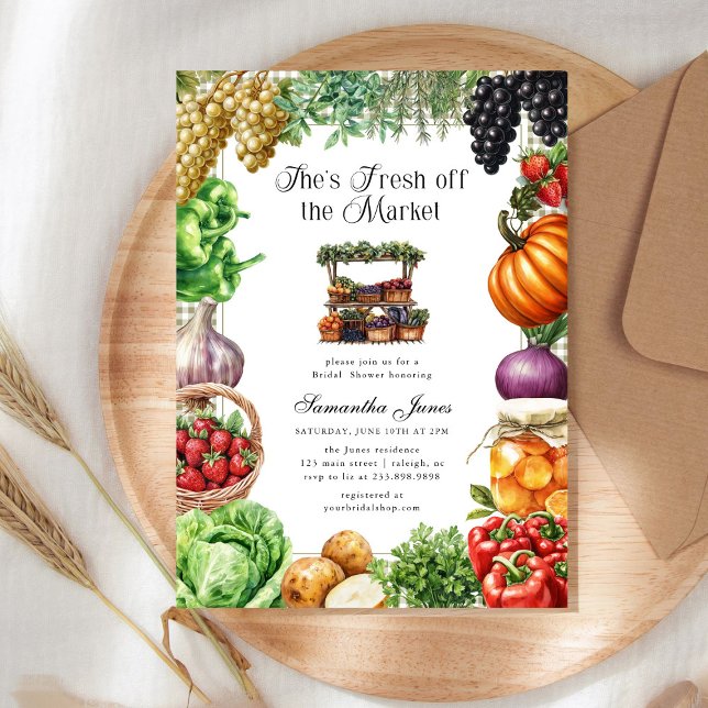 Convites Ela está Fresca do Mercado Gingham Chá de Noiva (Criador carregado)