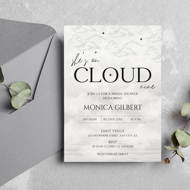 Convites Ela está na nuvem 9, Dreamy Elegant Chá de panela (She;s on cloud 9 - bridal shower invitation)