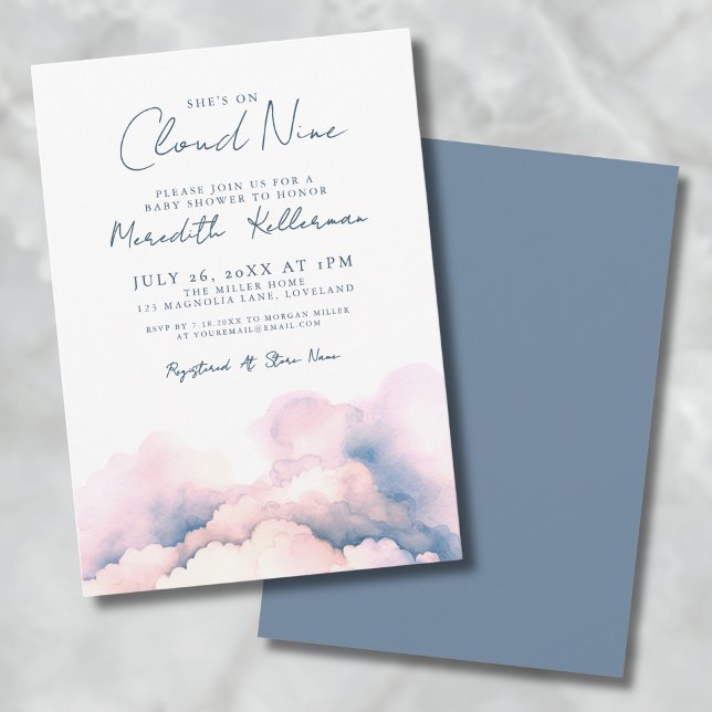 Convites Ela está no Chá de fraldas Nine Elegante (She's On Cloud Nine Elegant Baby Shower Invitation)