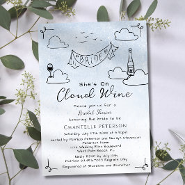 Convites Ela Está no Vinho Cloud Funky Scribble Chá de Bebê