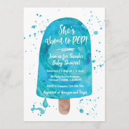 Convites Ela está prestes a POP Blue Chá de fraldas Invitat