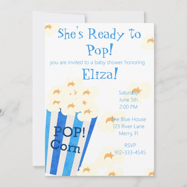 Convites Ela está pronta para Pop Corn (Frente)